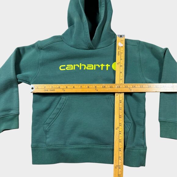 Carhartt Kids Hoodie Green Yellow Logo Graphic Pullover Sweatshirt Youth Size S - Picture 8 of 9